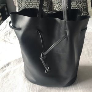 Steven Alan Black Leather drawstring tote purse